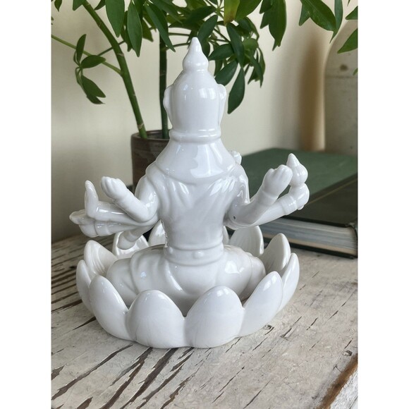 Beautiful Goddess Statue White Lotus Ceramic Jewelry Holder 6.5” x 5.5” - Picture 3 of 9